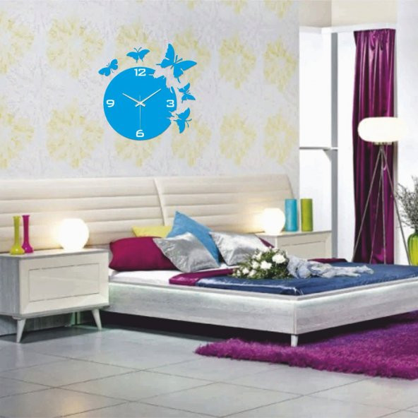 Mavi Kelebekler Duvar Saati - Resim 2