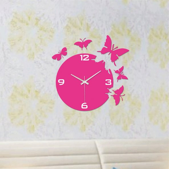 Pembe Kelebekler Duvar Saati - 3