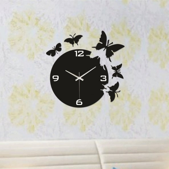 Siyah Kelebekler Duvar Saati - Resim 3