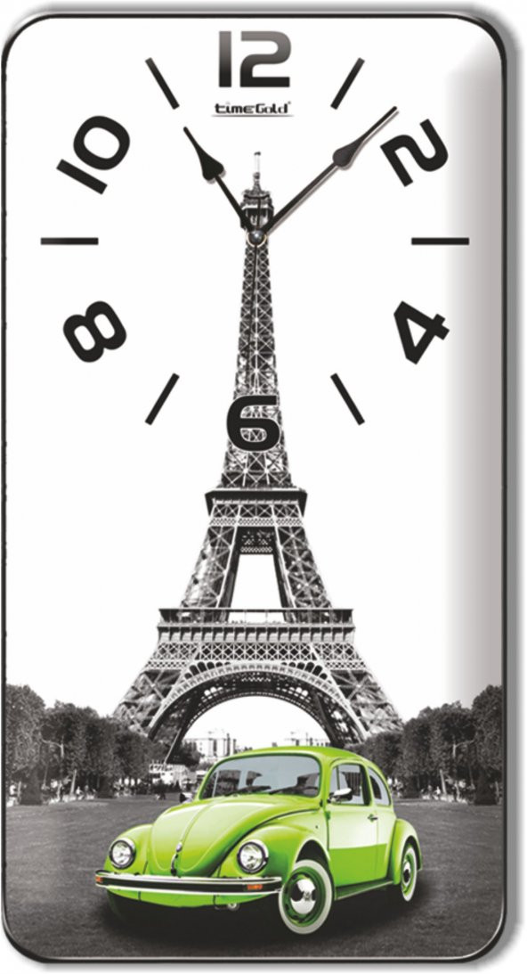 Paris Eyfel Kulesi Manzaralı Yeşil Vosvoslu Dikey Duvar Saati