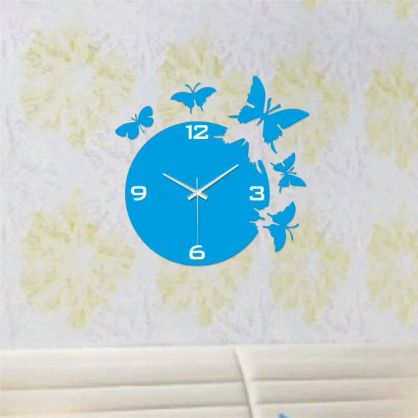 Mavi Kelebekler Duvar Saati - Resim 3
