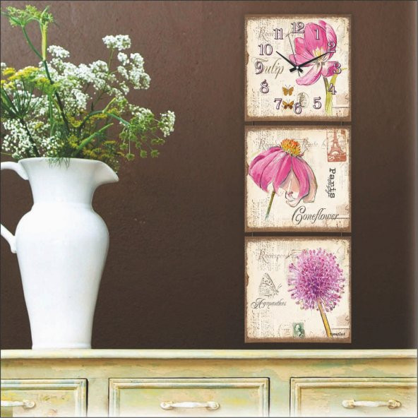 Mdf Lale Desenli Tablo Duvar Saati - Resim 2