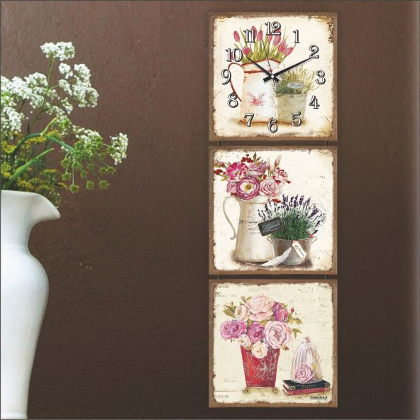 Mdf Vazoda Çiçekler Tablo Duvar Saati - Resim 3