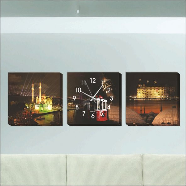 İstanbul ve Gece Kanvas Tablo Duvar Saati - 3