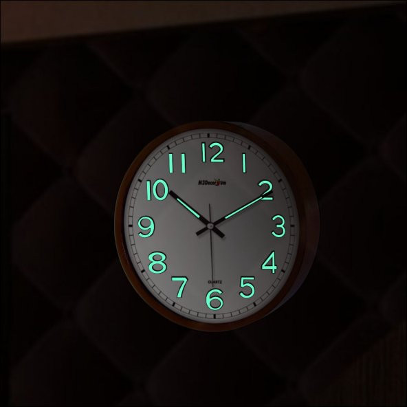 Fosforlu Karanlıkta Okunabilen 22cm Ahşap Dekor Duvar Saati
