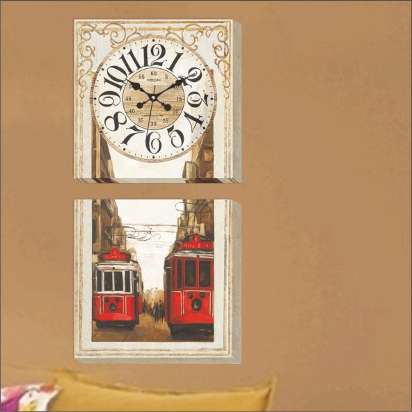 İstanbul Taksim Tramvay Tramway Tranvay Kanvas Tablo Duvar Saati - Resim 3