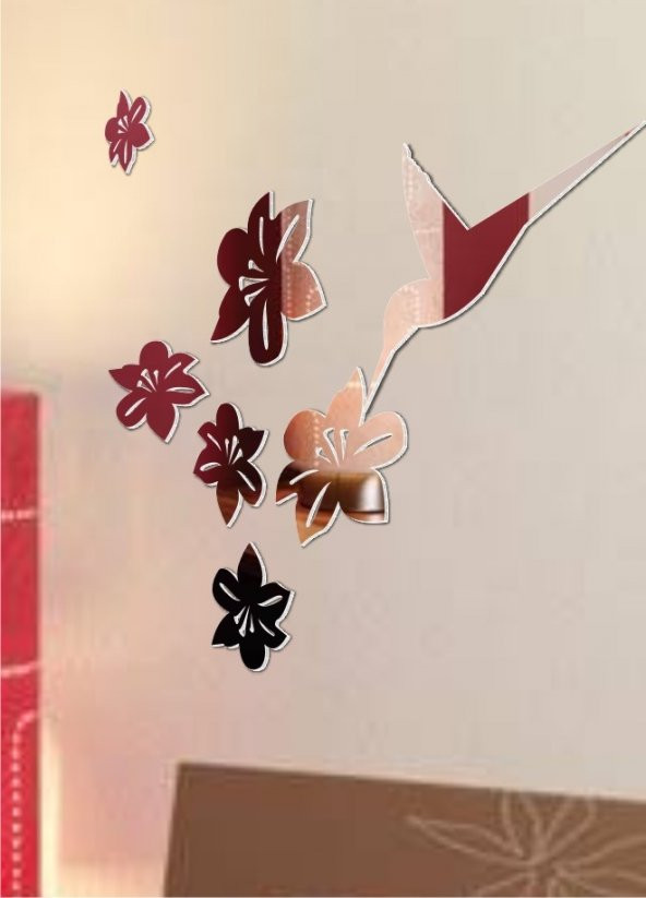Kuş ve Çiçekler Dekoratif Mobilya Duvar Kapı Girişi Süs Aynası