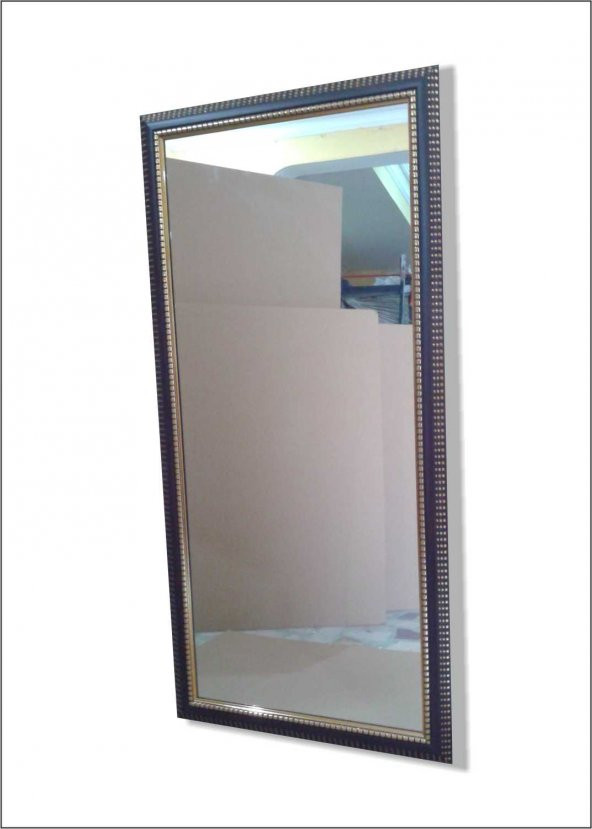 110x55cm Ahşap Çerçeveli Yaldızlı Kahverengi Cam Boy Aynası