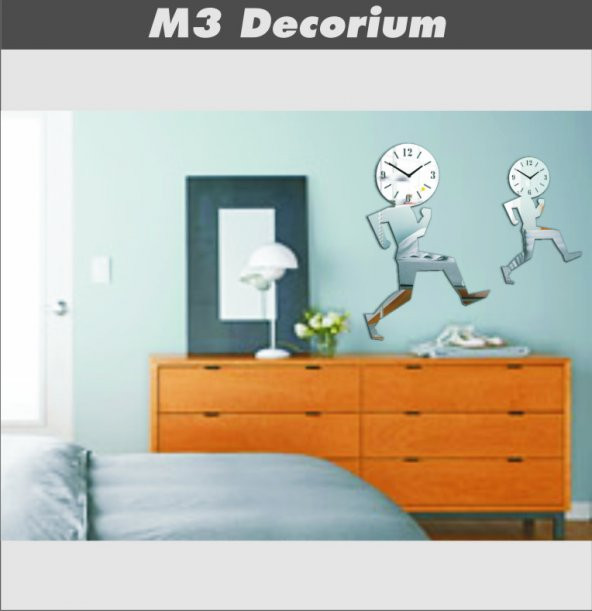 M3 Decorium Koşan Adamlar Saat Dekoratif Ayna