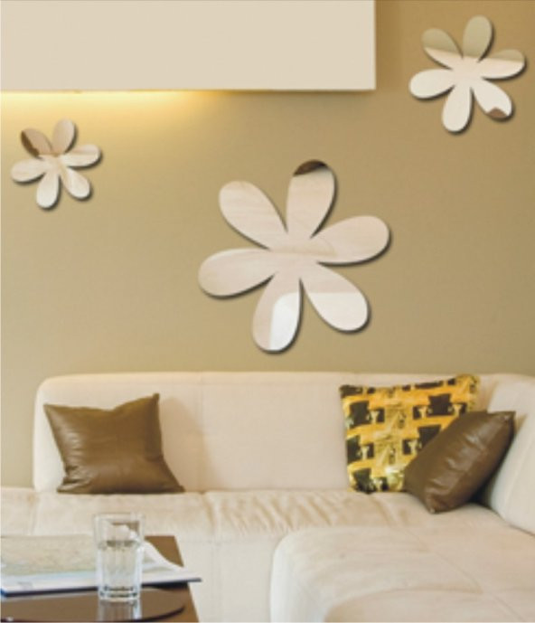 M3 Decorium 3lü Papatya Papatyalar Çiçekler Büyük Dekoratif Ayna