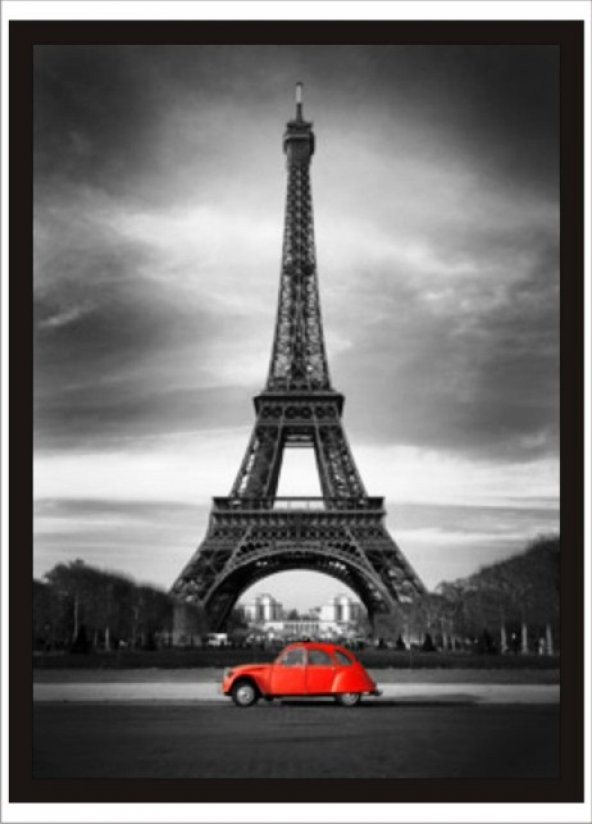 70x100cm Kırmızı Arabalı Eyfel Kulesi Poster Tablo