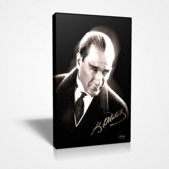 45x30 cm Siyah Beyaz Atatürk İmzalı Kaliteli Kanvas Tablo