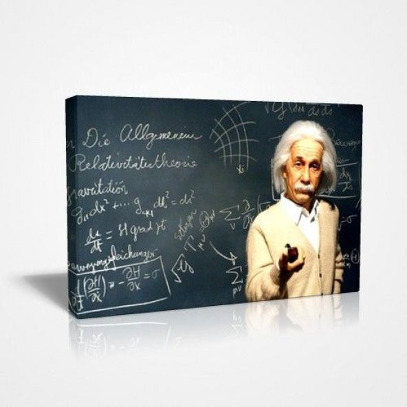 45x30 cm Albert Einstein Karatahtada Ders Anlatırken Canvas Tablo