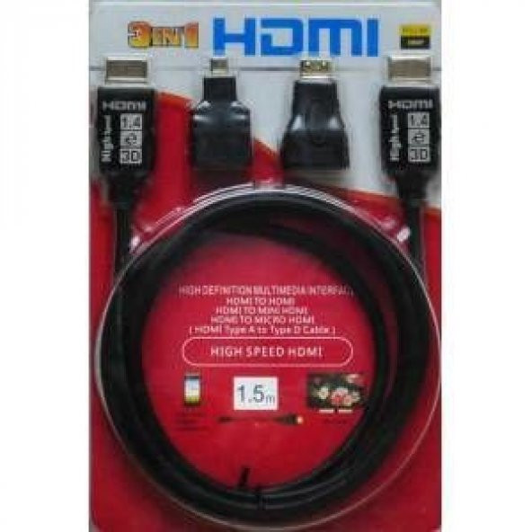 Hdmi Kablo 1.5 Metre 3Lü Set (Micro Hdmi Hdmi*Mini Hdmi Hdmi