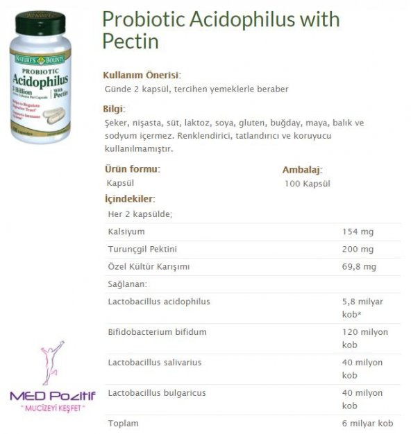 Natures Bounty Probiotic Acidophilus 3 Billion With Pectin 100 Ka