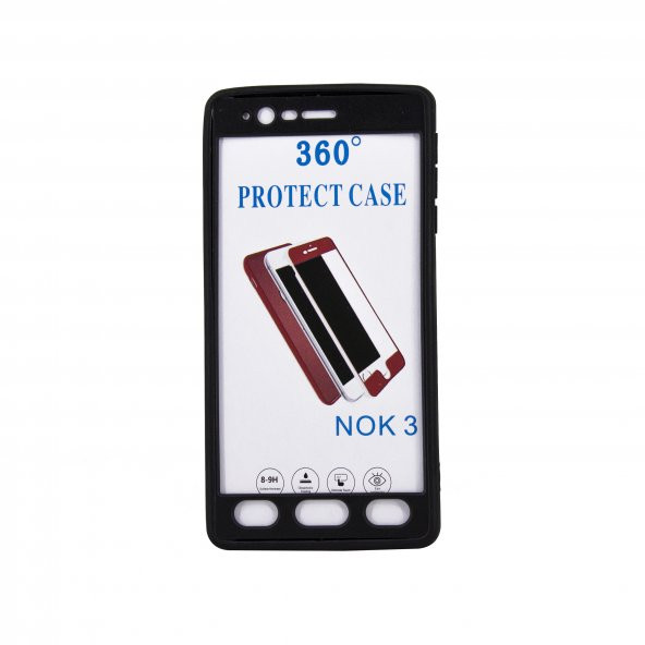 Nokia 3 360 Derece Slim Premium Deri Görünümlü Silikon Kılıf Siyah - 2