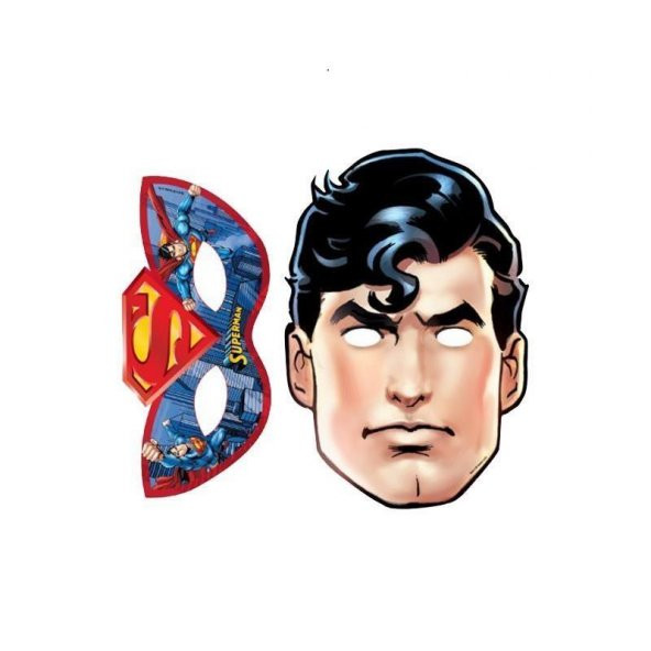 6 Ad Superman Karton Maske, Süpermen Doğum Günü Konsepti Partisi