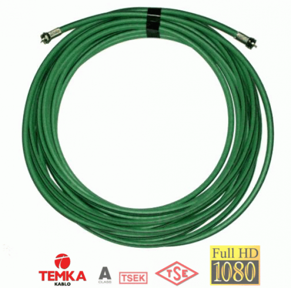 TEMKA 50 Metre Yeşil RG6-U4 Anten Kablosu Konnektörlü Hazır