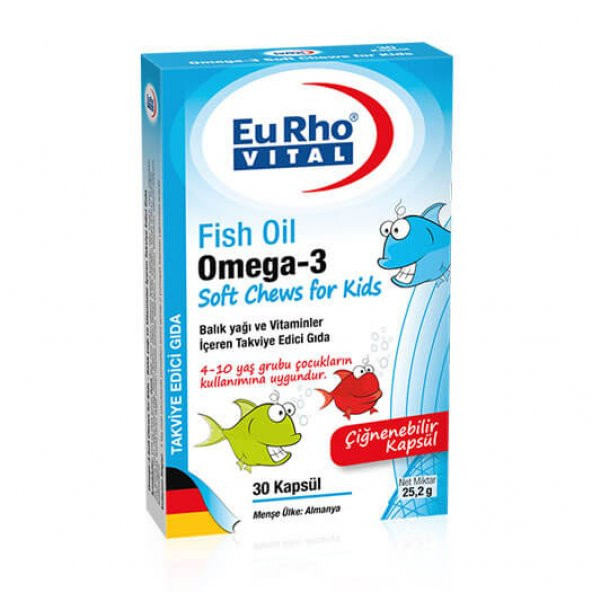 Eurho Vital Omega 3 Fish Oil Soft Chews for Kids Çiğnelebilir 30 SKT:02.2021