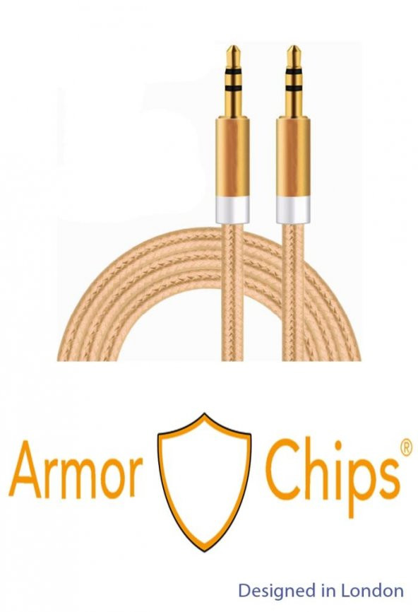 Armorchips Altın Uçlu Aux Kablosu 3.5mm Hi-Fi Oto Araç İçin Uygun