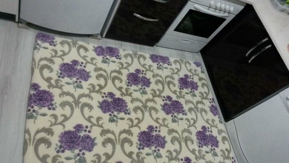 Nur Home Mor Gül Bahçesi Lastikli Halı Örtüsü Welsoft - 3