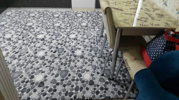 Nur Home Gri Çakıl Taşı Model Lastikli Halı Örtüsü - 3