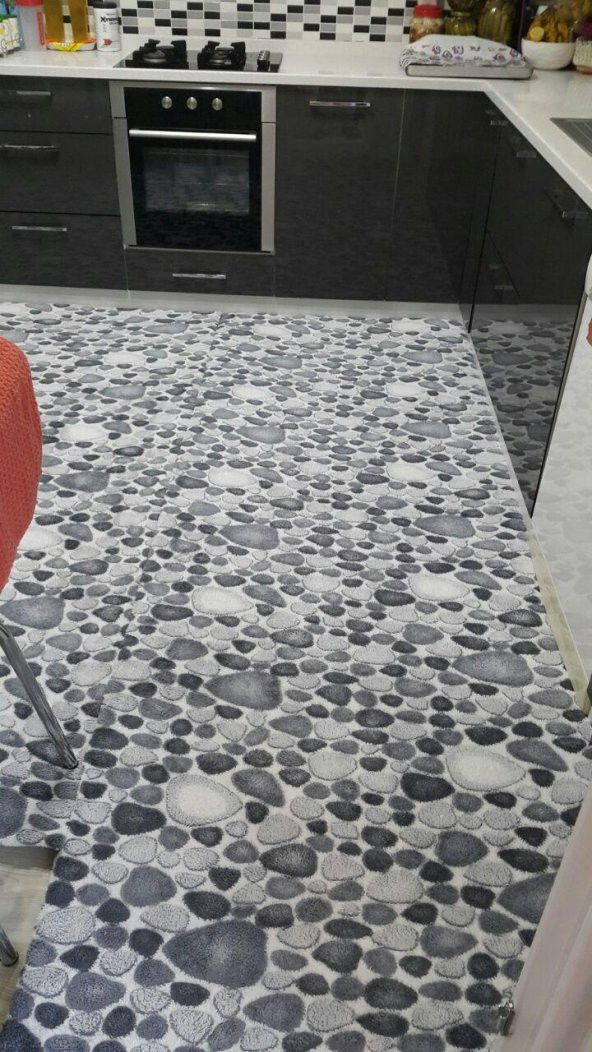Nur Home Gri Çakıl Taşı Model Lastikli Halı Örtüsü - 4