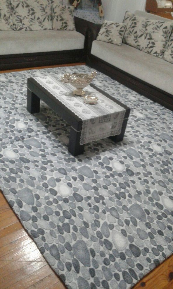 Nur Home Gri Çakıl Taşı Model Lastikli Halı Örtüsü - 5