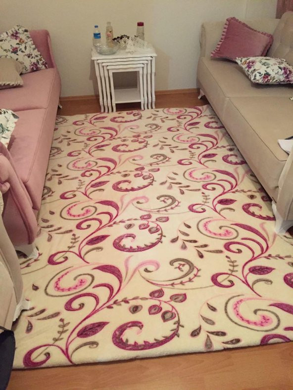 Nur Home Pembe Sarmaşık Modeli Lastikli Halı Örtüsü - 4