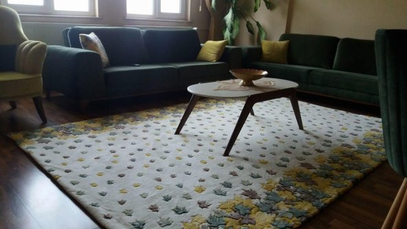 Nur Home Yeşil Kahve Yapraklı Model Lastikli Halı Örtüsü - 3
