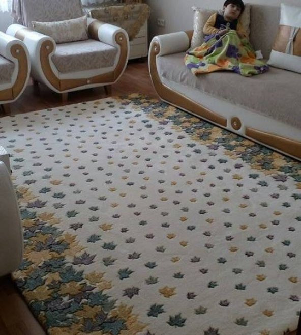 Nur Home Yeşil Kahve Yapraklı Model Lastikli Halı Örtüsü - 7