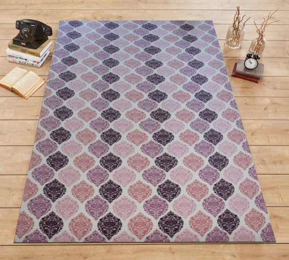 Nur Home Pembe Mor Damla Model Polar Lastikli Halı Örtüsü