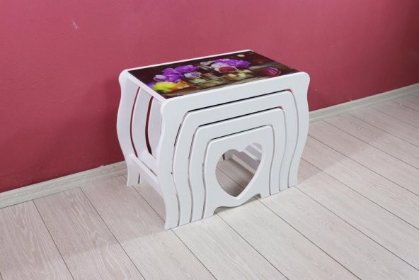 CAMLI 4 LÜ ZİGON SEHPA  (çiçek sepeti) - 3
