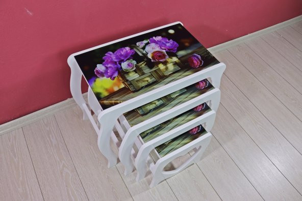CAMLI 4 LÜ ZİGON SEHPA  (çiçek sepeti) - 6