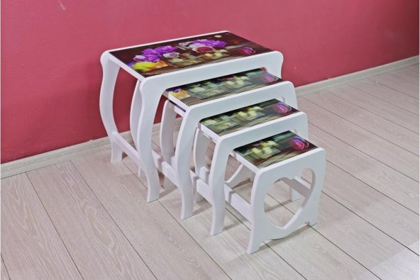 CAMLI 4 LÜ ZİGON SEHPA  (çiçek sepeti) - 9