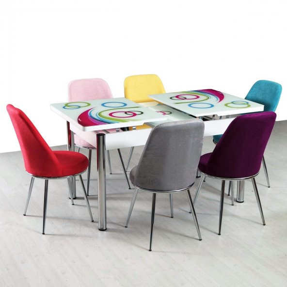 Masa Takimi Açılır Masalı 6 Sandalyeli Mutfak Masası