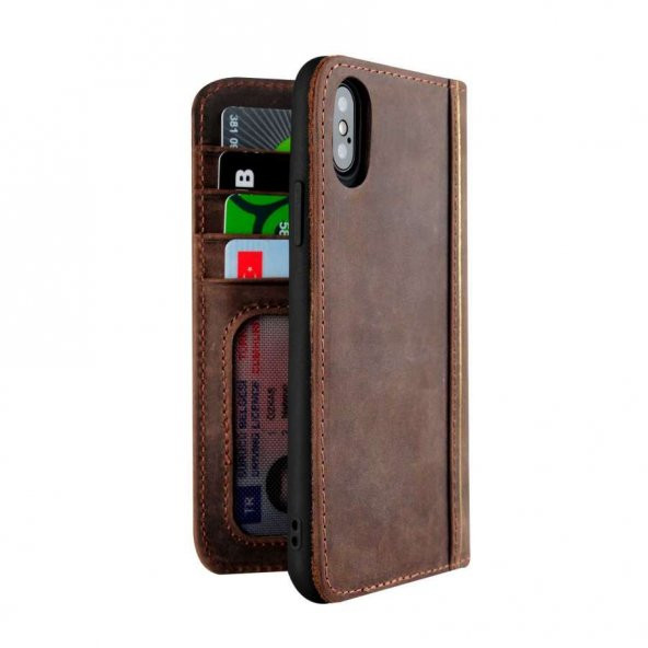 Wachikopa Apple iPhone X / XS Hakiki Deri Kılıf Book Case Oud Koy - 6
