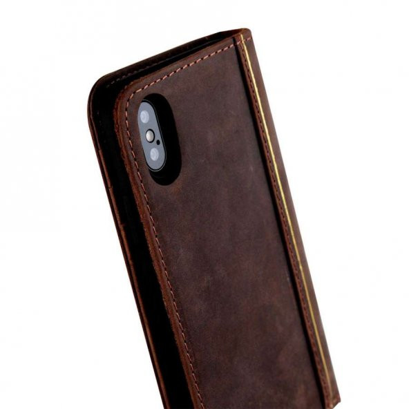 Wachikopa Apple iPhone X / XS Hakiki Deri Kılıf Book Case Oud Koy - 7