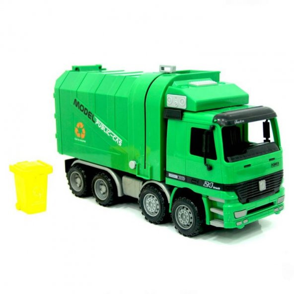 Otomatik Çöp Boşaltmalı Sürtmeli Yeşil Çöp Kamyonu 3+ Yaş