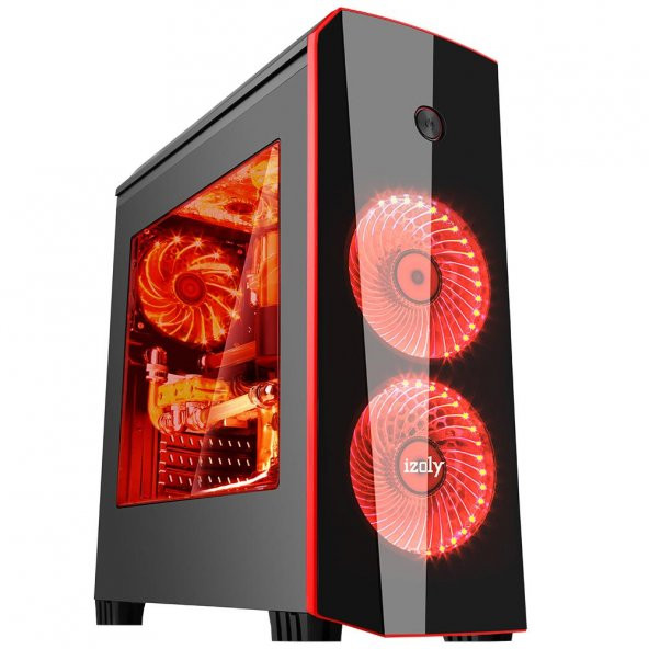 İzoly ICON Kırmızı 2XLED Fan 350W Oyuncu Bilgisayar Kasası