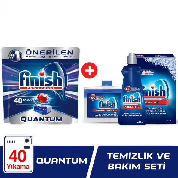 Finish Quantum 40 Tablet Bulaşık Makinesi Deterjanı + Temizlik ve Bakım Seti