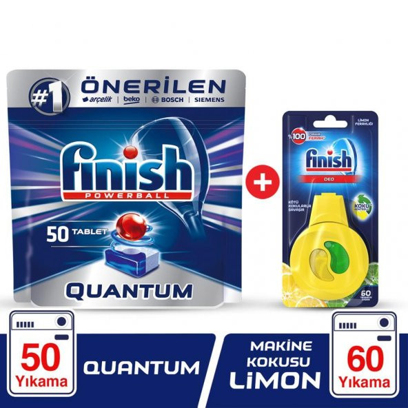 Finish Quantum 50 Tablet Bulaşık Makinesi Deterjanı + Makine Kokusu Limon