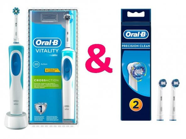 Oral-B Vitality Cross Action Şarj Edilebilir Diş Fırçası+Yedek Başlığı Precision Clean 2 Li