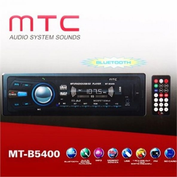 Mtc Mt-B5400 Bluetoothlu Usb Sd Mp3 Wma Am Fm Mpx Oto Teyp