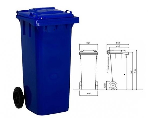 Plasticon Çöp Konteyneri 110 lt Tekerlekli A+ Isiya Karşı Dayanıklı - Mavi Çöp Kovası - 2