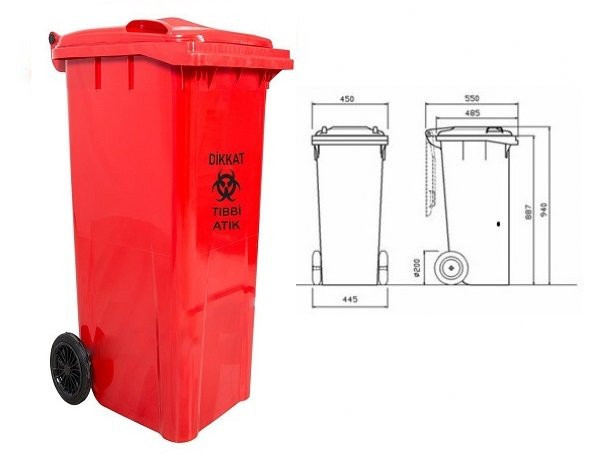 Plasticon Plastik Tıbbi Atık Çöp Konteyneri 110 lt A+ Kalite Isıya Dayanıklı Tıbbi Atık Kovası