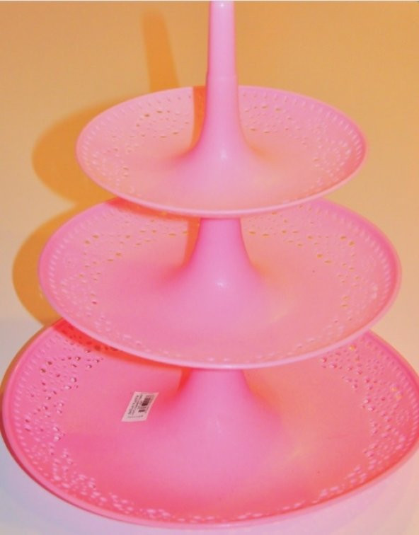 3 Katlı Plastik Pembe Renk Kız Doğum Günü Pasta Standı