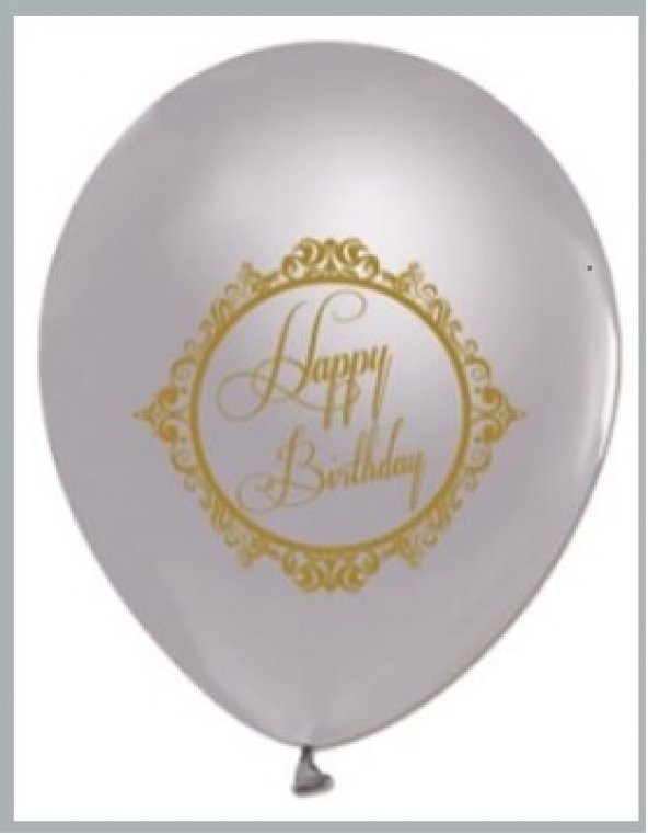 Silver Gümüş Üzeri Gold Renk Happy Birthday Baskılı Balon 7 Adet