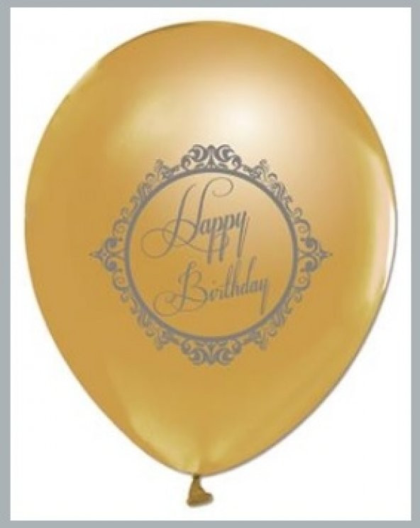 Gold Renk Üzeri Siyah Renk Happy Birthday Baskılı Balon 7 Adet