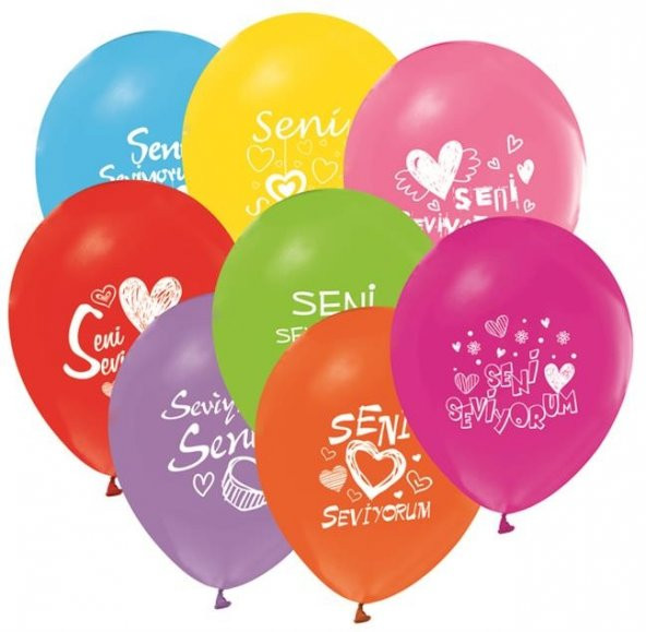 Seni Seviyorum Baskılı Karışık Renk Balon 7 Adet